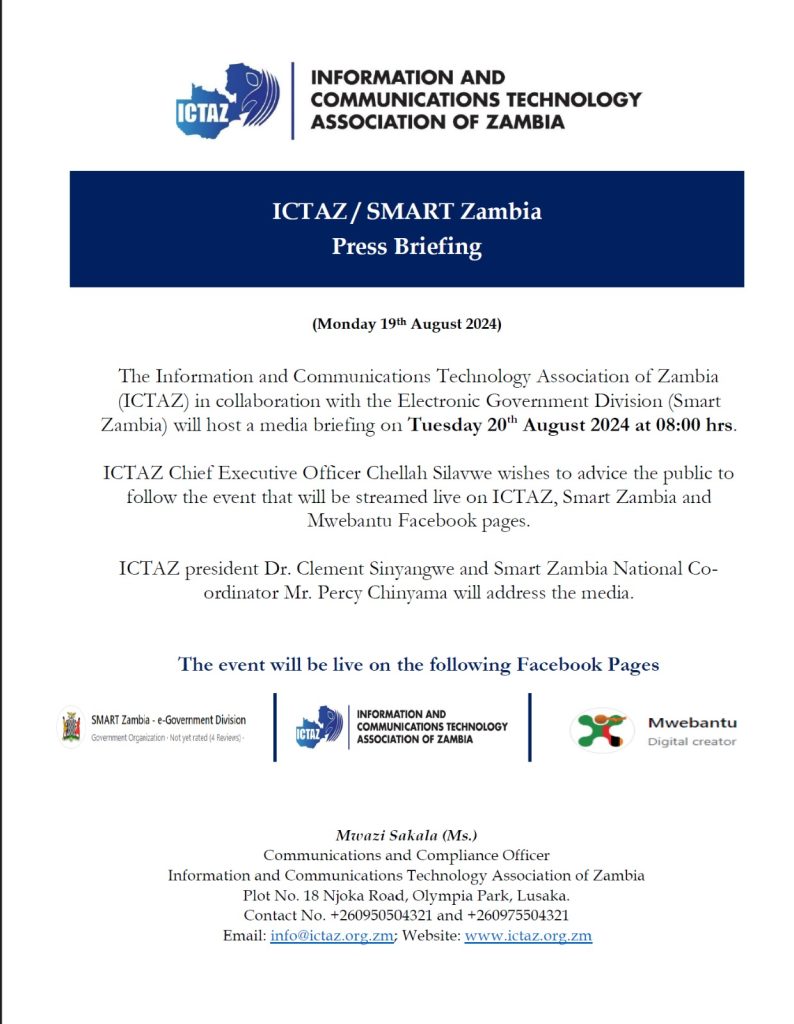 ICTAZ /E-GOVERNMENT DIVISION (SMART ZAMBIA) MEDIA BRIEFING